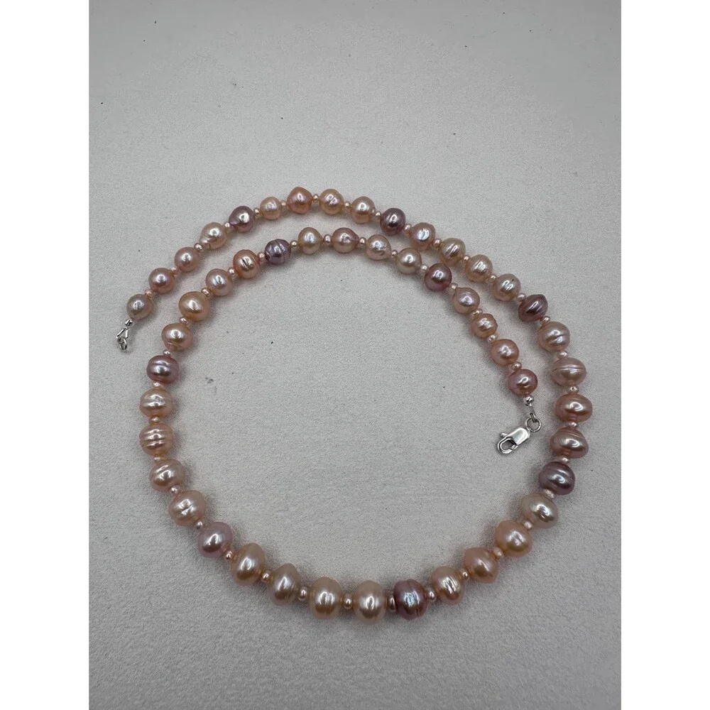 Pink Orange Edison Pearl Necklace 925 Sterling Silver  Handmade Minimal Jewelry